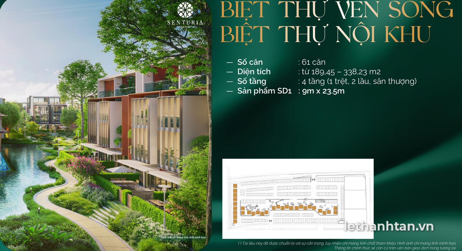 Phối cảnh biệt thự ven sông Senturia An Phú, 61 căn, diện tích 189,45 – 338,23 m²