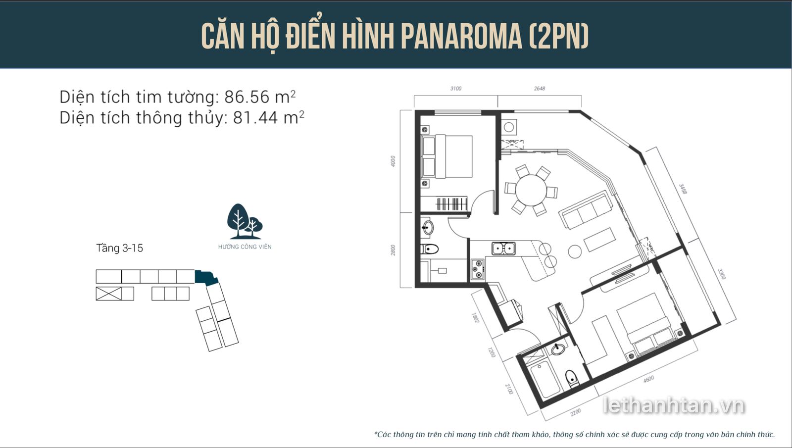 Mặt bằng căn hộ Panorama 2 phòng ngủ Zone 6 Swanbay