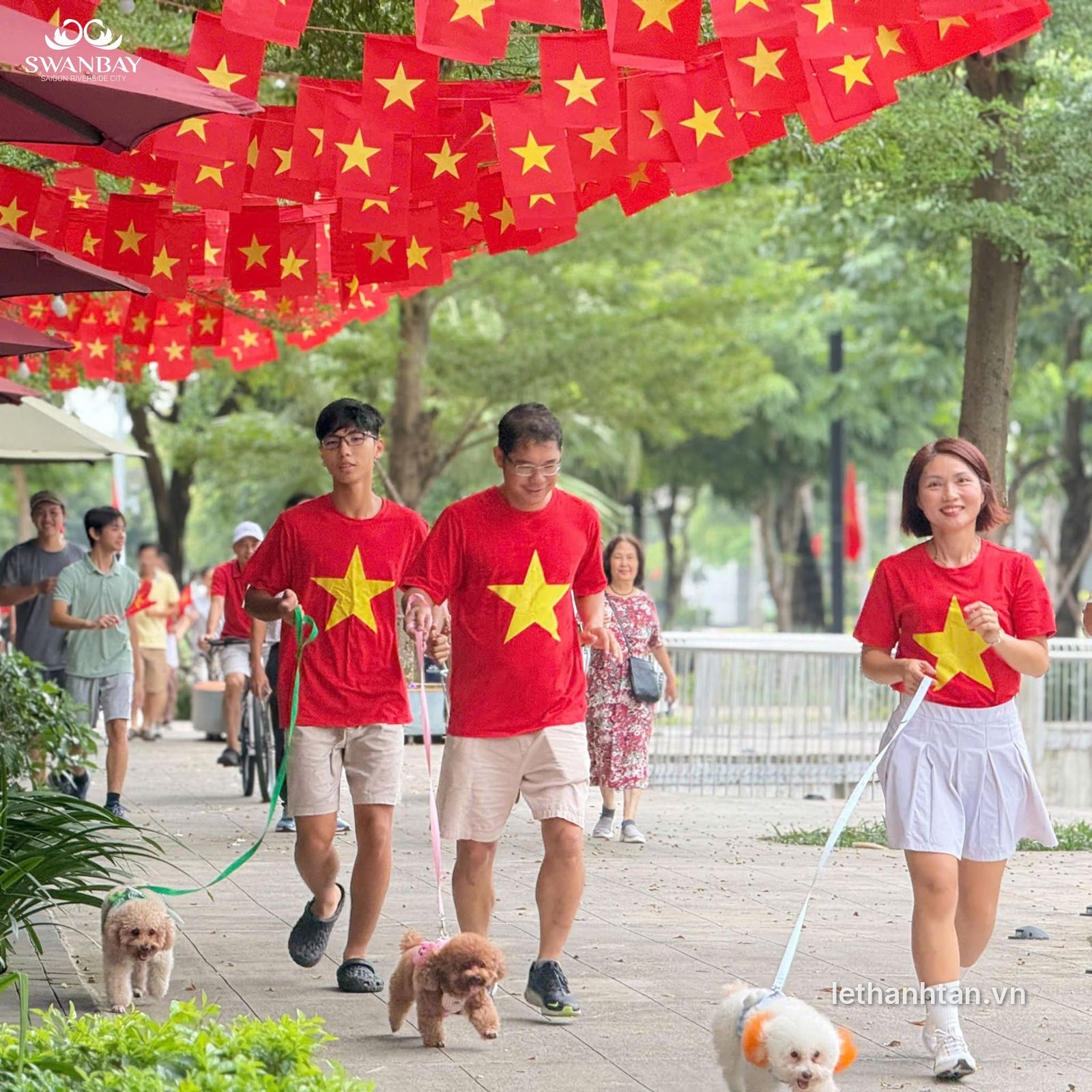 Cư dân Swanbay đi dạo cùng thú cưng trong khu đô thị
