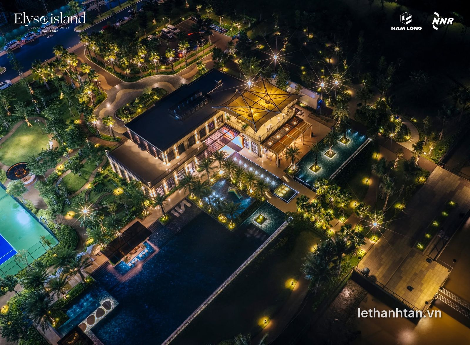 Elyse Clubhouse nhìn từ trên cao buổi tối