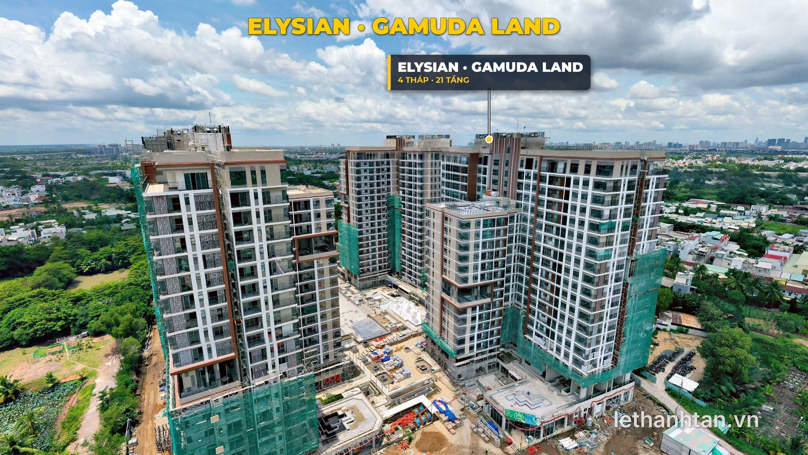Tiến độ thực tế dự án Elysian Gamuda Land tháng 10/2026, 4 tháp đã lên gần đủ 21 tầng
