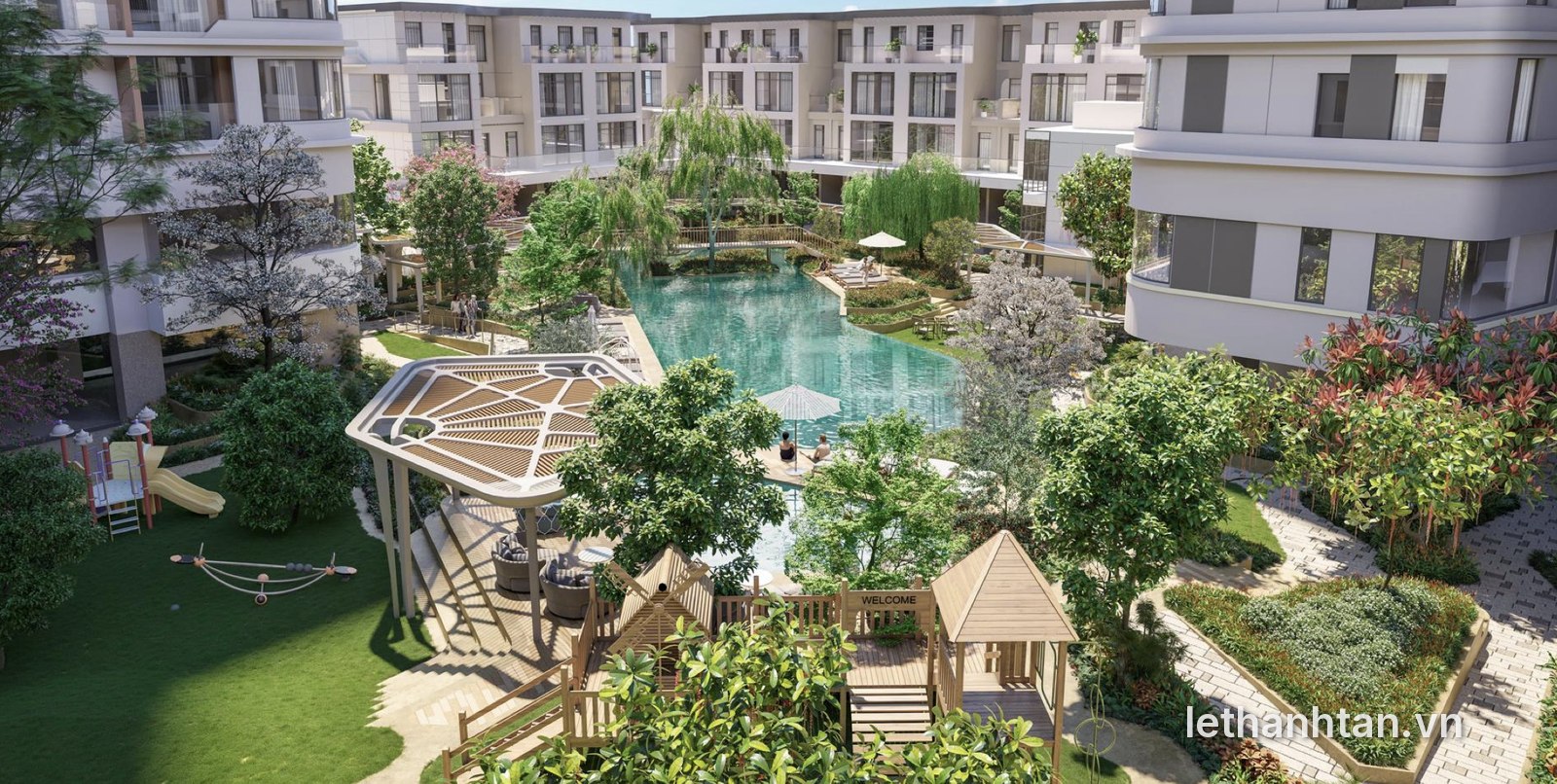 Hồ bơi resort và sân vườn nội khu Suro Collection Saigon