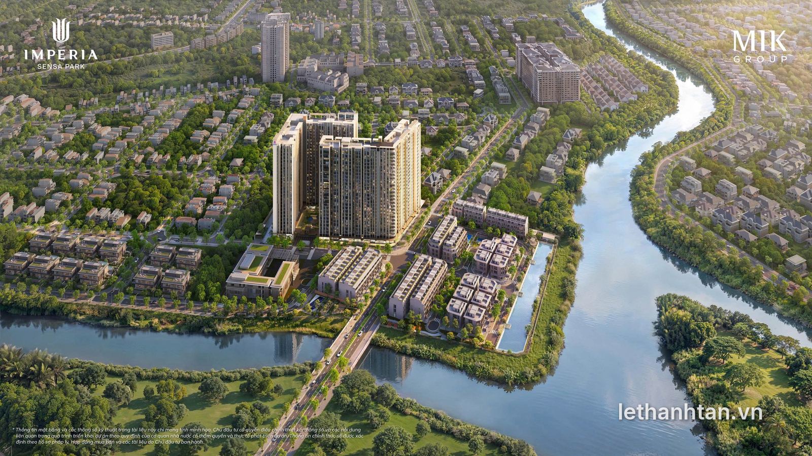 Phối cảnh tổng thể Imperia Sensa Park bên sông Rạch Chiếc và kênh Một Tấn