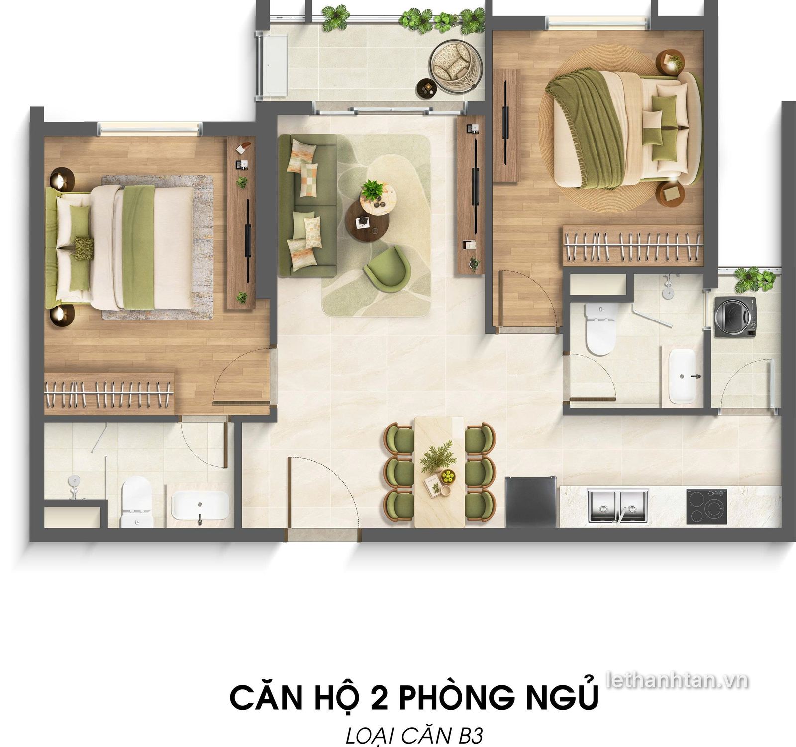 Mặt bằng căn hộ 2 phòng ngủ loại B3 Imperia Sensa Park