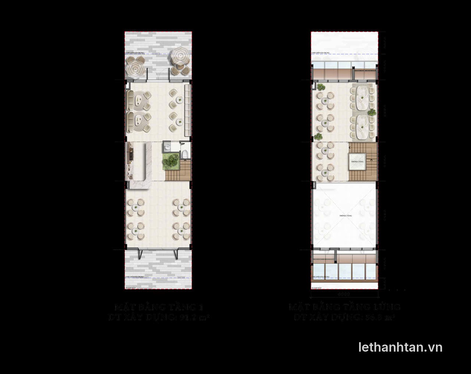 Mặt bằng tầng 1 và tầng lửng shophouse 6x23 One Era