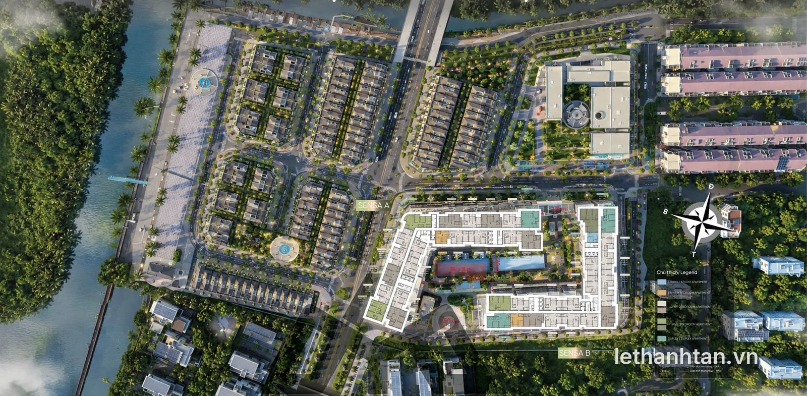 Mặt bằng tổng thể Imperia Sensa Park với tòa Sensa A, Sensa B và phân khu thấp tầng