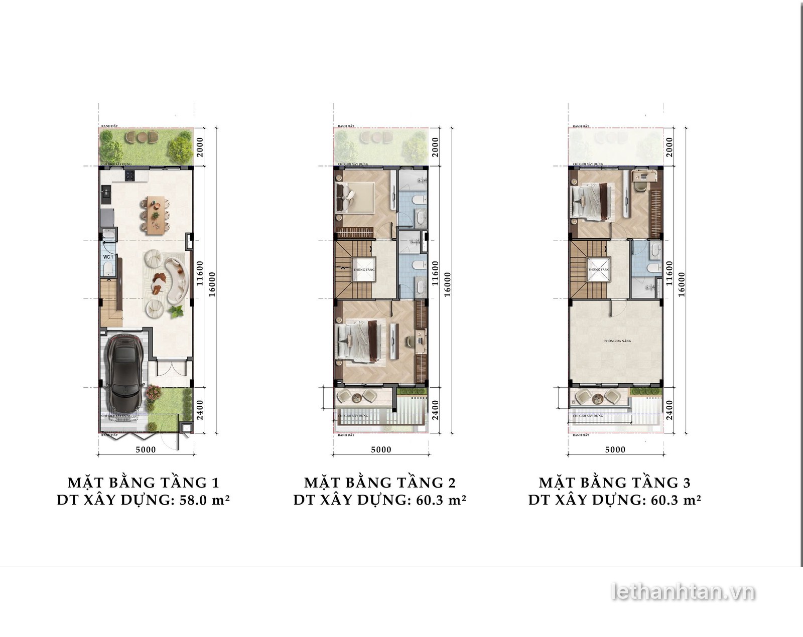 Mặt bằng townhouse 5x16 One Era từng tầng