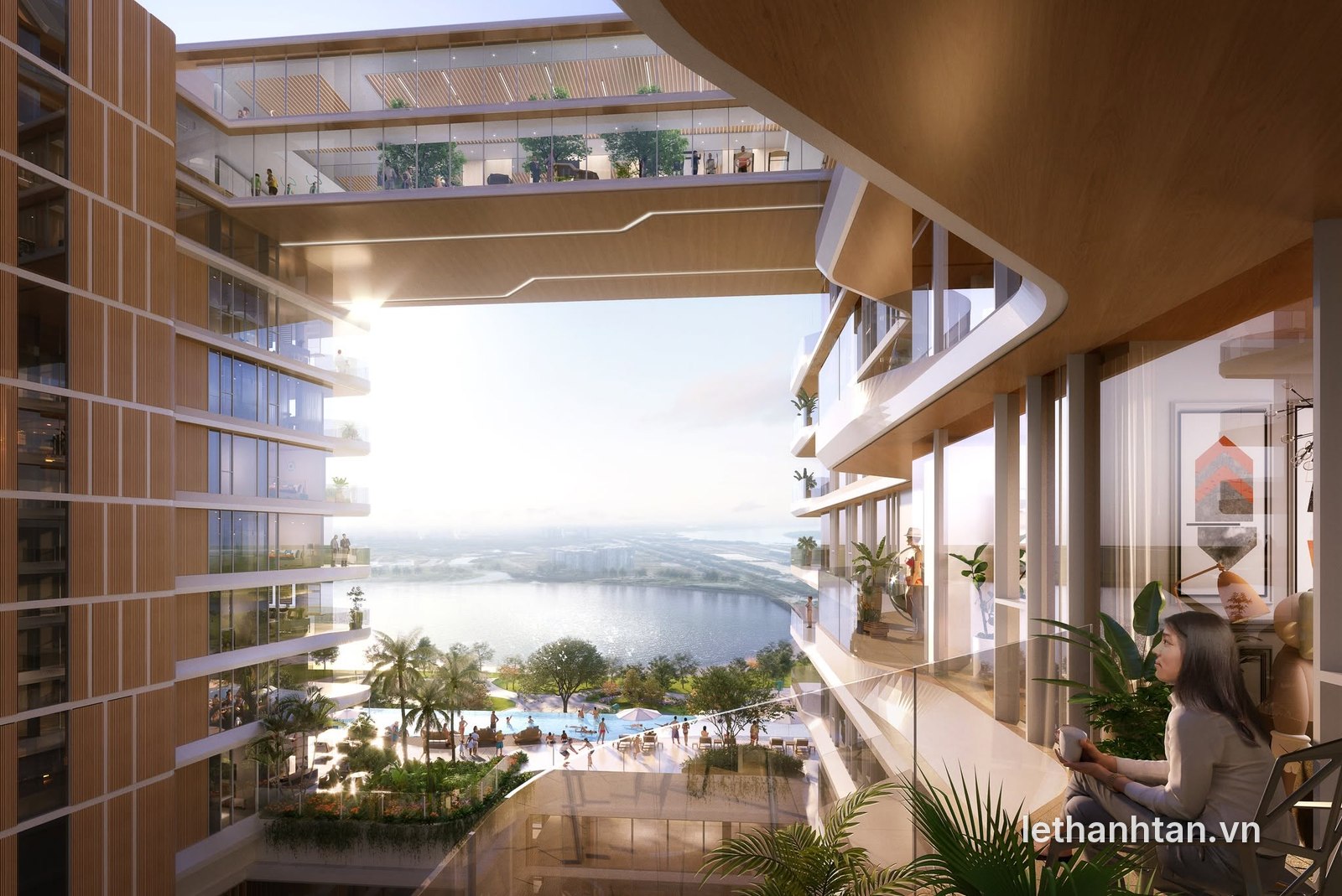 Phối cảnh ban công căn hộ Lotte Eco Smart City nhìn ra sông Sài Gòn