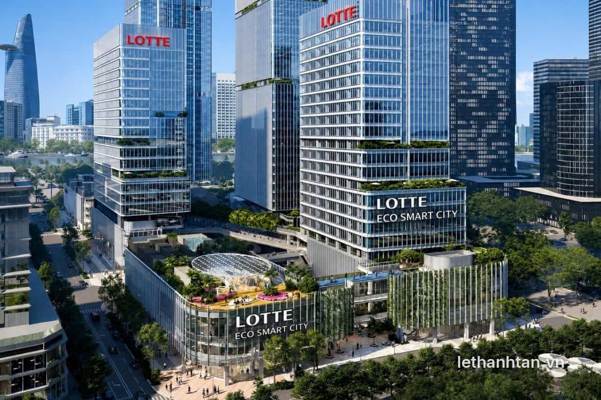 Phối cảnh khối đế thương mại và tháp văn phòng Lotte Eco Smart City