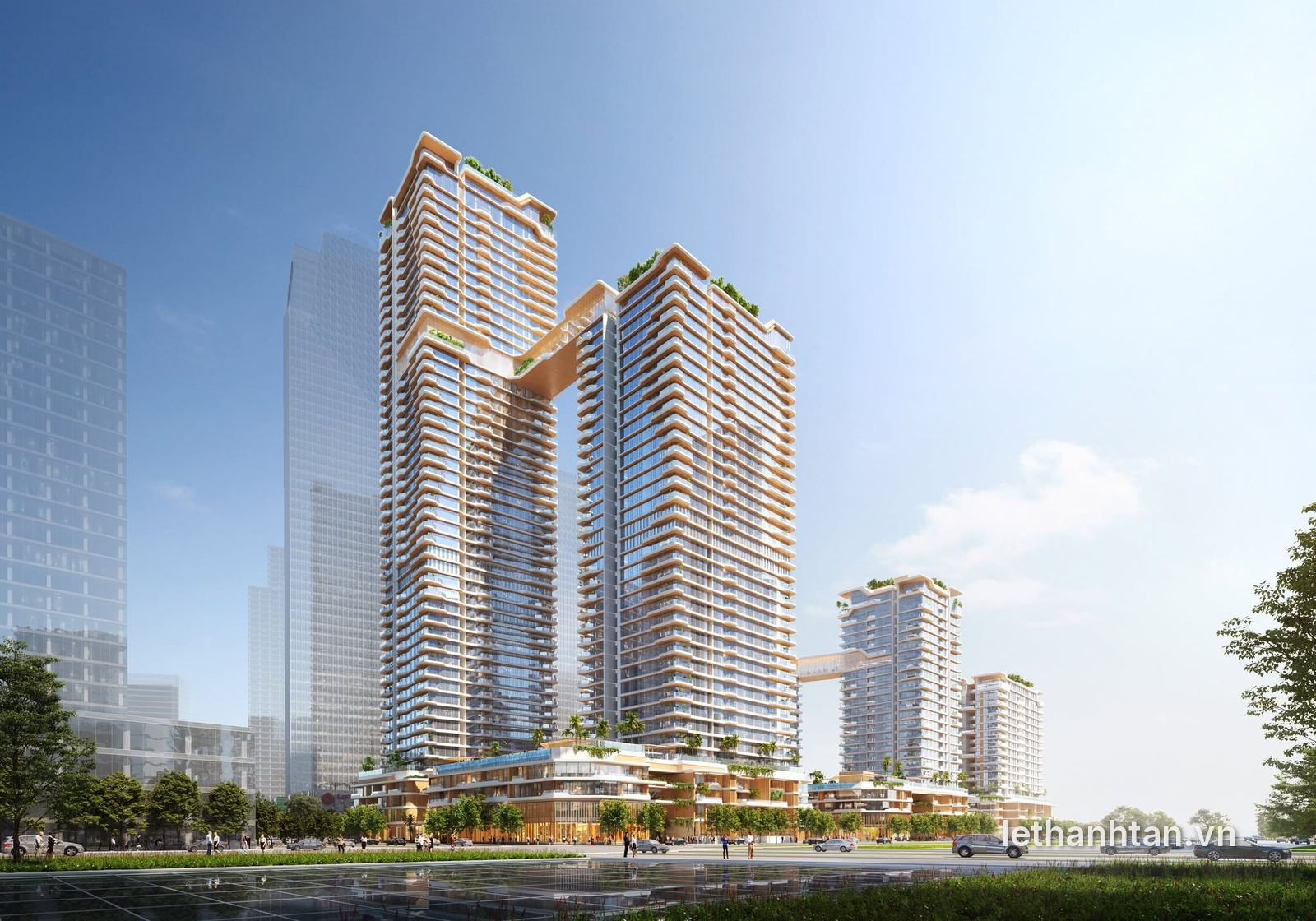 Phối cảnh các tòa tháp căn hộ Lotte Eco Smart City bên hồ