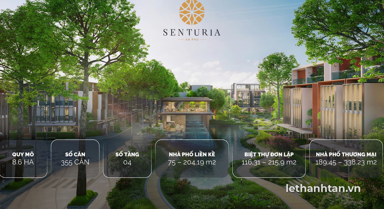 Phối cảnh tổng thể dự án Senturia An Phú với quy mô 8,6 ha, 355 căn