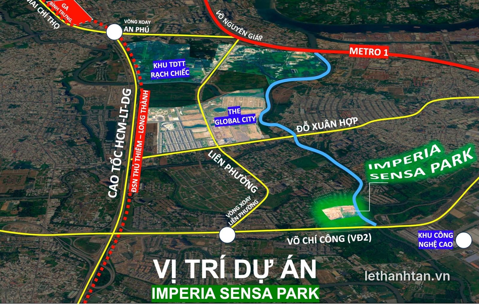 Bản đồ vị trí dự án Imperia Sensa Park, đường Liên Phường, Võ Chí Công và The Global City