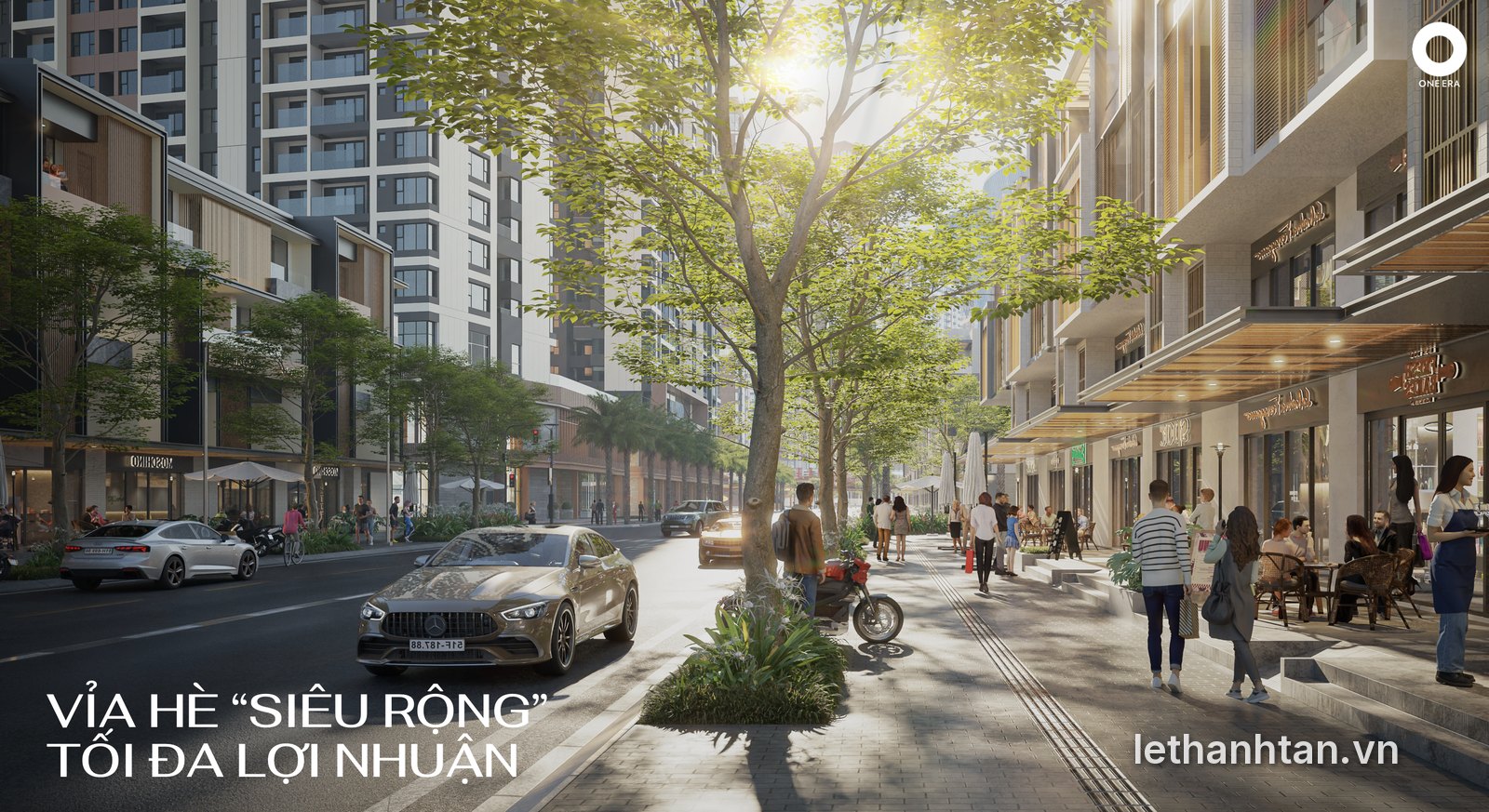 Vỉa hè rộng trước dãy shophouse One Era